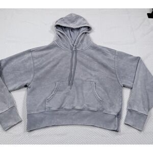 Manifest Offline Cropped Pullover Hoodie Gray Fleece Sweatshirt Women's M